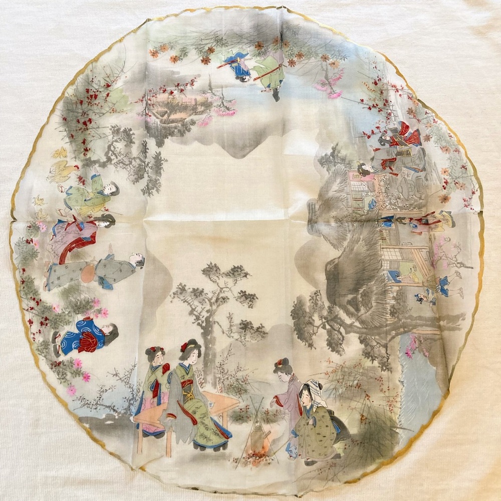 Vintage Set of Traditional Japanese Hand Painted Silks for fans 1 Large 9 Small - Picture 3 of 16